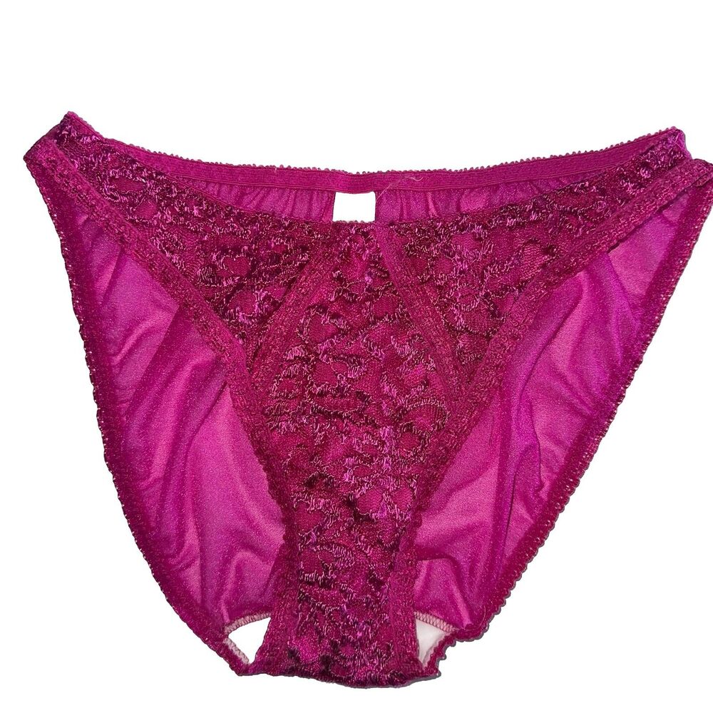 Vtg 80's Victoria's Secret Hot Pink Panties Lace Hi Cut Sheer Mesh Sz Medium